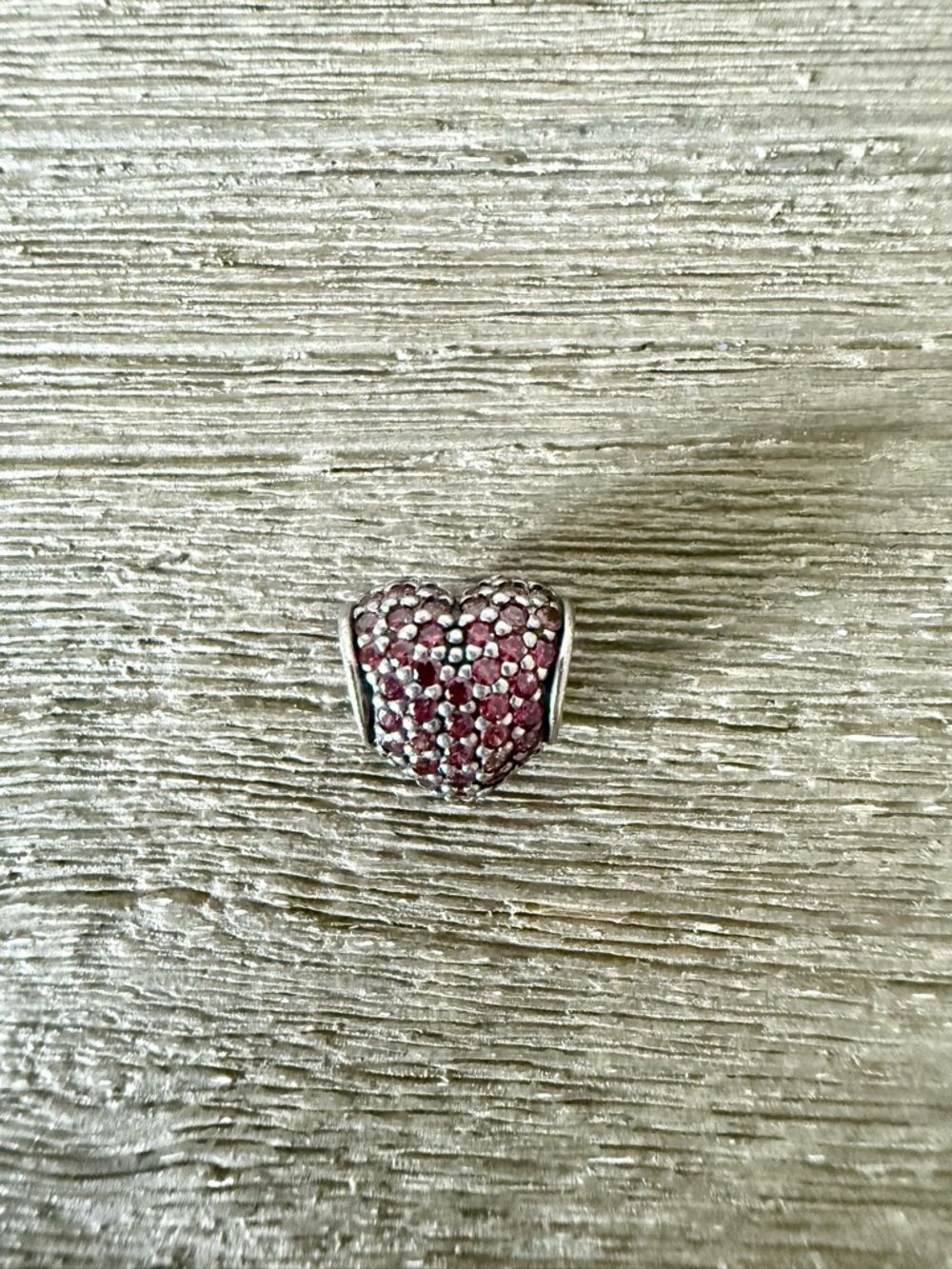 Pandora Retired Pink Pave Heart Charm Sterling Silver & Cubic Zirconia
